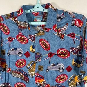Vintage Joe Kealoha's Shirt Mens XL Blue Hawaiian Camp Rayon Hot Rod Cars